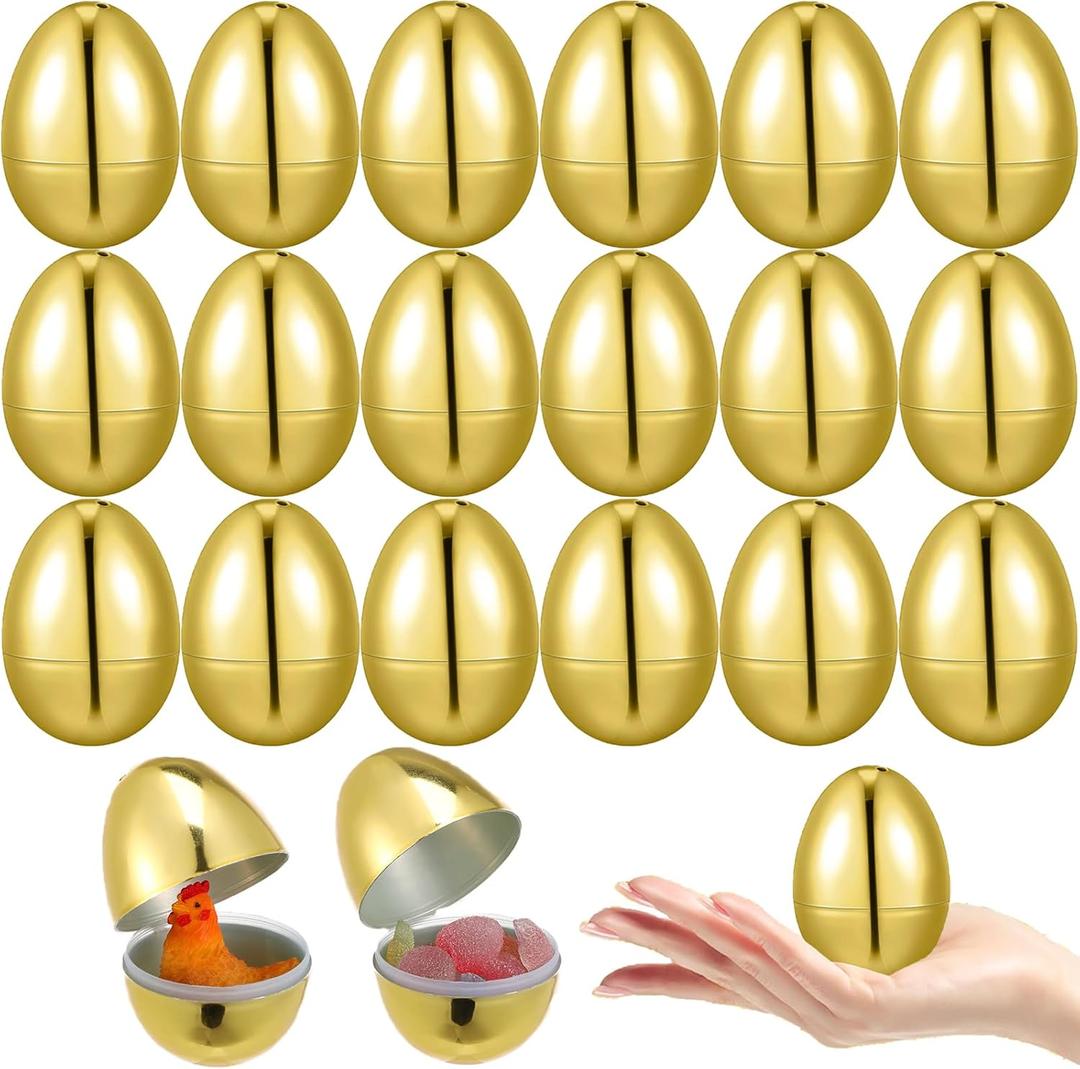 20pcs Golden Easter Eggs, 2.4in Fillable Egg Plastic Eggs Bulk Easter Decorations for DIY Crafts Party Basket Fillers Photo Props Egg Hunt