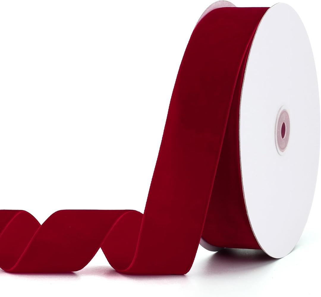 Red Velvet Ribbon 1-1/2" x 20Yd,Great for Gift Wrapping,Hair Bows Making, Wreaths,Wedding and Christmas Party Decoration(Red 1-1/2")