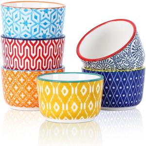 Selamica Ceramic Mini Ramekins, 2 OZ Creme Brulee Ramekins Oven Safe, Dipping Sauce Cups for Condiments Side Dish, Set of 6, Assorted Colors