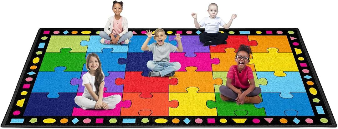 Booooom Jackson Classroom Rug Elementary Puzzle, 9'x12' Large Classroom Carpet Preschool Seating Rugs for School, Preschool Rug with Non-Slip Backing, 24 Seats, 0.2" Thick, 9' x 11'11"