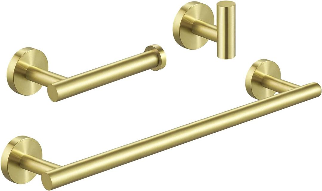KES Bathroom Hardware Set SUS 304 Stainless Steel 3-Pieces 16 Inch Towel Bar Toilet Paper Holder Towel Hook Brushed Gold Finish, LA20BZ-32