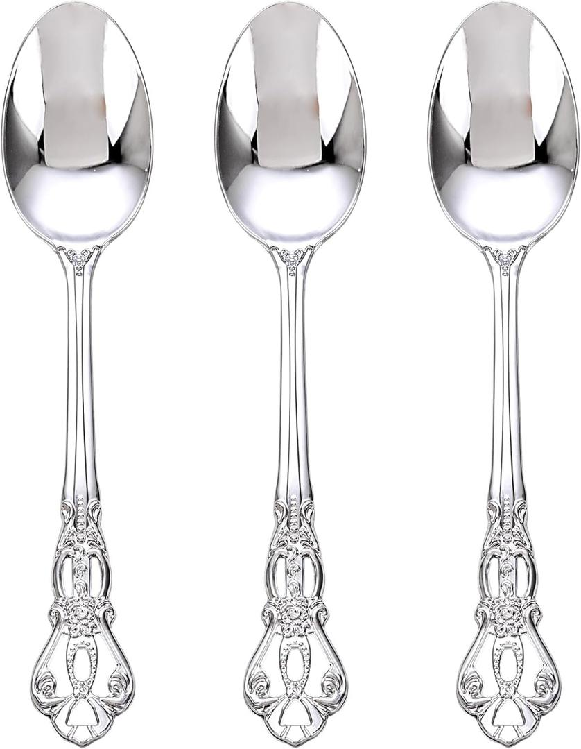 75PCS Silver Plastic Spoons - Silver Spoons Disposable - 8.1 Inch Heavy Duty Plastic Silverware - Heavyweight Elegant Disposable Utensils for Catering, Parties, Dinners, Weddings