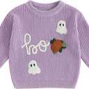 FOMOYUU Baby Girl Boy Knit Sweater Halloween Outfit Embroidery Warm Crewneck Long Sleeve Tops Fall Winter Clothes (2-3T, Purple)