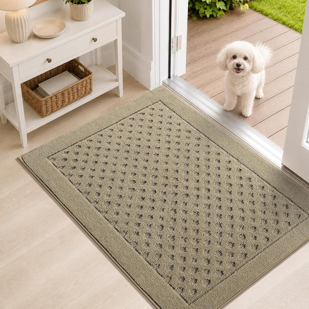 Dirt Trapper Door Mat 24"x 36", Non-Slip Entryway Rugs, Beige