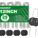 RAOOKIF Landscape Staples 12 Inch, 25 Pcs Galvanized Landscape Stakes with 25 Pcs Gaskets, 11 Gauge Heavy Duty U-Shaped Garden Staples for Weed Barrier Fabric, Tent, Lawn, Fence, Outdoor Decor
