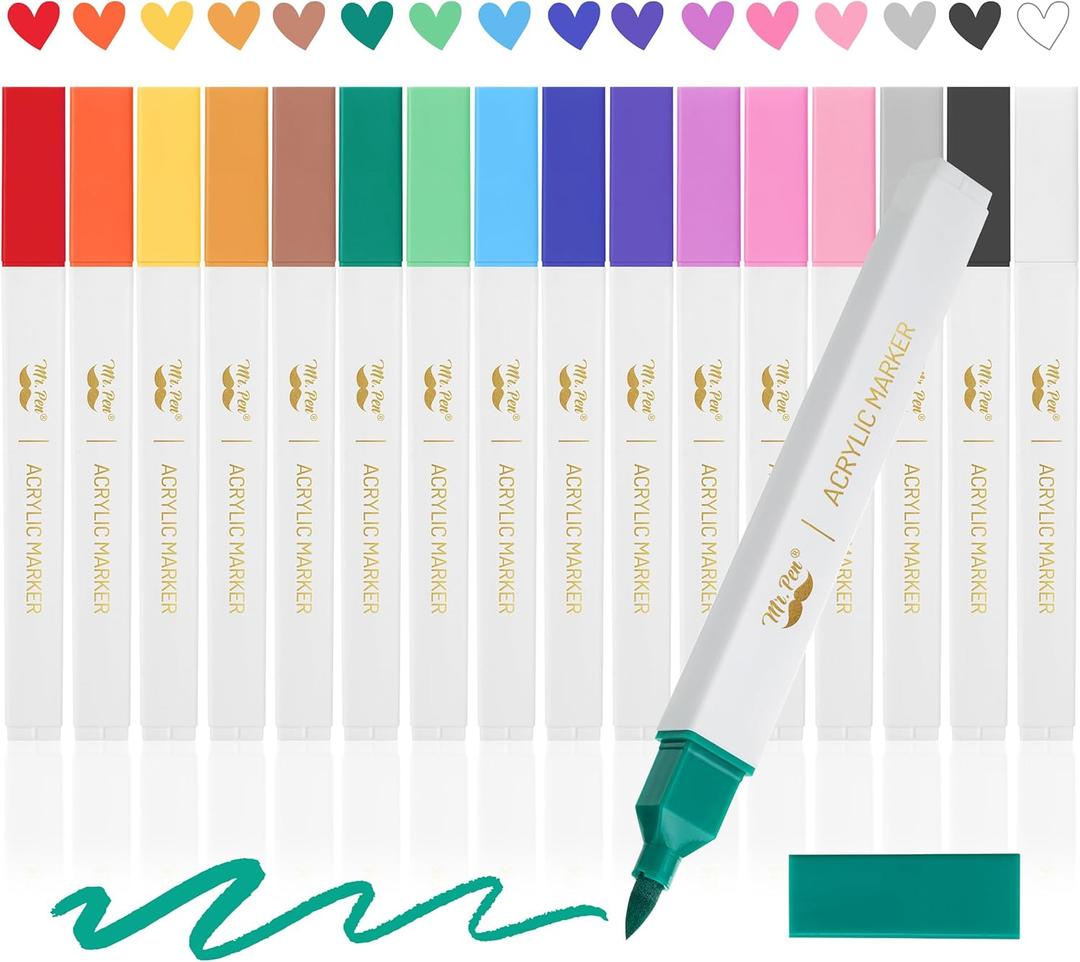 Mr. Pen- Acrylic Paint Markers, 16 pcs, Vibrant Color, Brush Tip Set