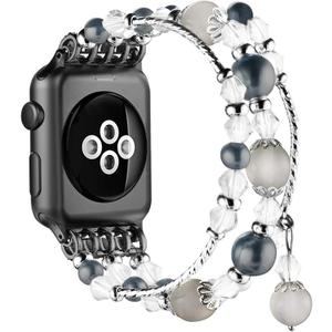 Simpeak Beaded Bracelet Band Compatible with Apple Watch Series 11/ 10 (42mm) 9/ 8/ 7(41mm) 6/ SE/ 5/ 4 (40mm) 3/ 2/ 1(42mm), Women Fashion Elastic Bracelet Stretch Strap Compatible with iWatch 11 42mm, Black