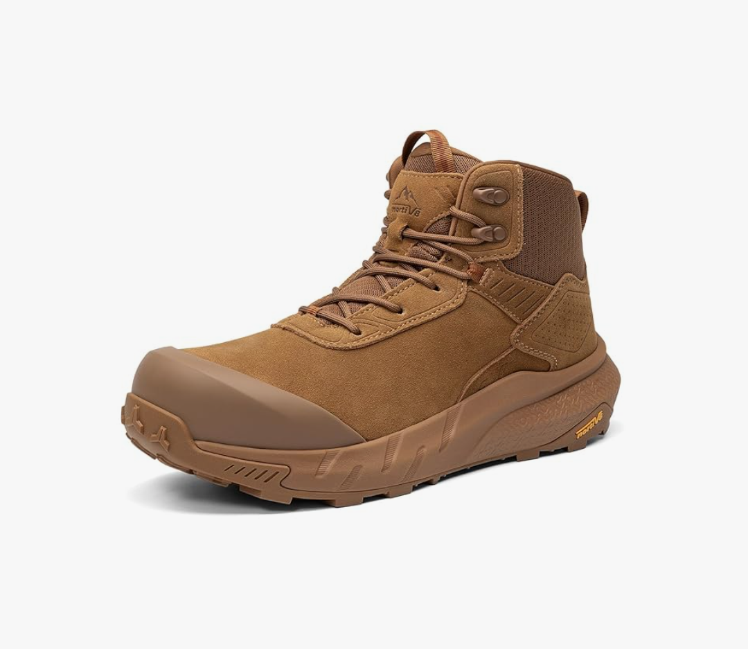 NORTIV 8 Composite Toe Boots for Men – Waterproof Lightweight Non-Slip ASTM F2412-24 & ASTM F2913-24 Safety Work Boots for Warehouse & Construction, VaporGuard-Nano Light Brown, Size 10,5