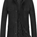 SOMTHRON Men's Wool Blend Trench Coat Stand Collar Zip Up Mid Long Winter Quilted Lined Peacoat Overcoat with Pockets, 2XL