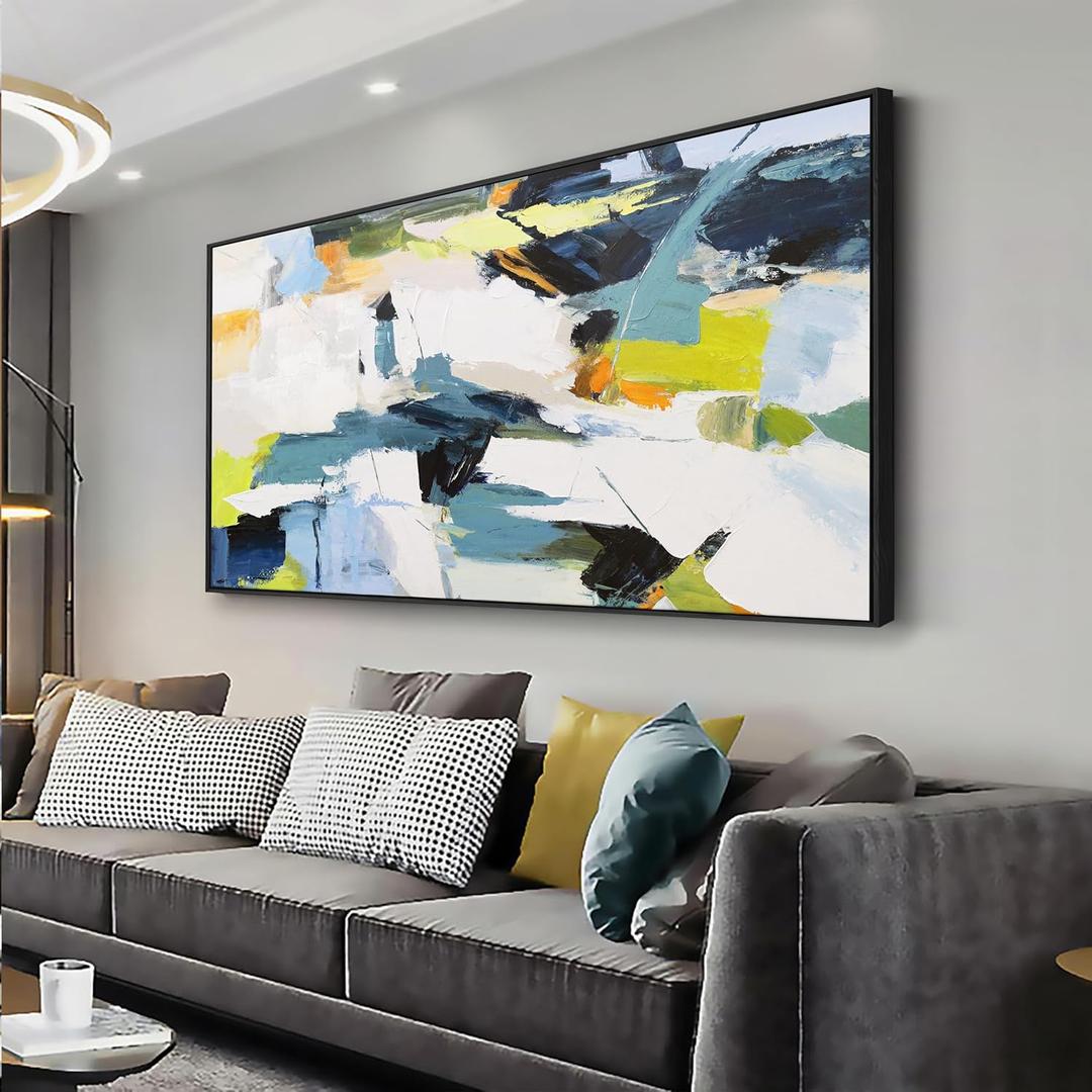 Abstract Wall Art Teal Graffiti Canvas Wall Art Framed Artwork Living Room Decorations Abstract Watercolor Home Wall Decor for Living Room Bedroom Dining Room Home Office Decor 29"x58" (Green)