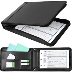 Henoyso 3 Rings Fireproof Business Check Binder with Zipper 1 Inch DRings 3 on a Page Fit 3 & 9 Holes Check 600 Sheets Capacity Organizer Binder for Office Storage End Stub Deskbook (Black)