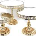 allgala Wedding Cake Stands 3-Piece Set Crystal Gold Plated Cheese Dessert Cupcake Cake Stand with Mirror Plate-Gold Round with Bases-HD89201