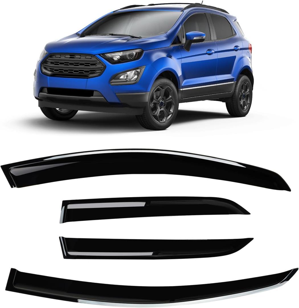 4 Pieces Smoke Tinted Tape-On Side Window Deflectors Rain Guards Designed for 2018-2023 EcoSport