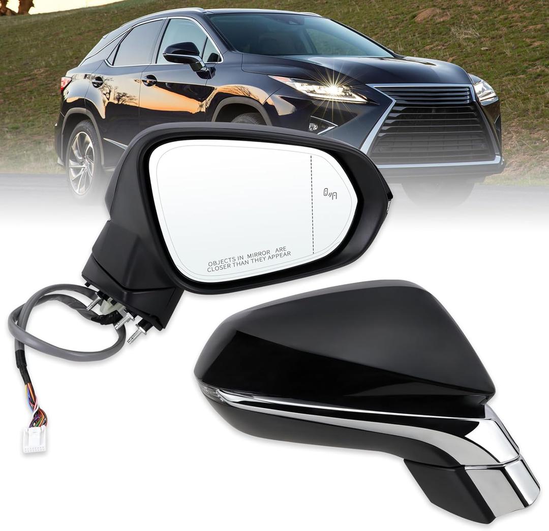 Right Passenger Side Mirror Compatible With 2016-2022 Lexus RX350 RX450h 2018-2022 RX350L RX450hL With Power Folding Heated Blind Spot Turn Signal Mirror Memory Black Replace#87910-48881(15Pins)