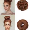 2PCS Messy Bun Hair Piece-Large Wavy Curly & Donut Updo Hair Pieces Set, Scrunchies Synthetic Chignon Ponytail Extensions Thick Updo for Women(Auburn)