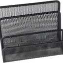 Black Metal Mesh Desk Mail Organizer, Small File Holders Letter Organizer, Bookends Book Holder with 3 Vertical Upright Compartments