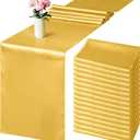 Aneco 16 Pack Satin Table Runner 12 x 108 Inch Gold Long Wedding Satin Silk Table Runner for Wedding Banquet Graduations Birthday Party Decoration