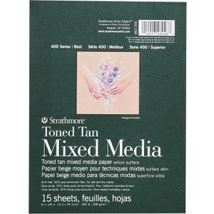 Strathmore Toned Mixed Media Paper Toned Tan 6"X8"-15 Sheets -62462206 (Black)