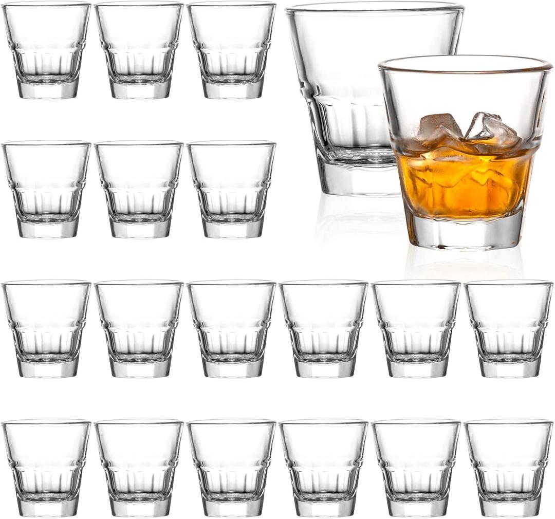 20-Pack 5oz Shot Glasses Set, Bulk Heavy Base Rock Glasses, Stackable Whiskey Tumbler for Bar Espresso Tasting, Drinking Glasses for BourbonJuiceWaterCortado