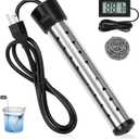 Immersion Water Heater, 2000W Portable Bucket Heater with 304 Stainless Steel Guard, Fast Heats Electric Water Heater with LCD Thermometer, Submersible Water Heater for Bathtub Pool (Black)