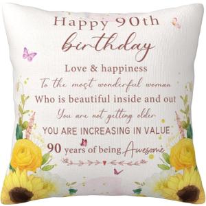 90th Birthday Gifts for Women - 90th Birthday Decorations for Women - Happy 90 Birthday Party Decor - 1935 Birthday Gifts - Best Gift Ideas for 90 Year Old Woman - Throw Pillow Covers 18x18 inch