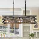 Sigaitwei 33.5''Farmhouse Dining Room Light Fixture,5-Light Kitchen Island Lighting,Industrial Chandelier for Dining Room Over Table Kitchen,Large Linear Chandelier with Retro Wood Texture Interior