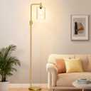 UpgradedDimmable Gold Floor Lamp for Living Room with Clear Glass Lampshade, Glass Modern Floor Lamp with 900LM Edison Bulb Included, Standing Tall Lamp for Bedroom, Office, Reading Room, Corner