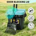 46" Pooper Scooper Swivel Bin & Rake for Large Small Dogs with Bag Attachment, Long Handle Poop Scooper with Lid for Yard (Blue)