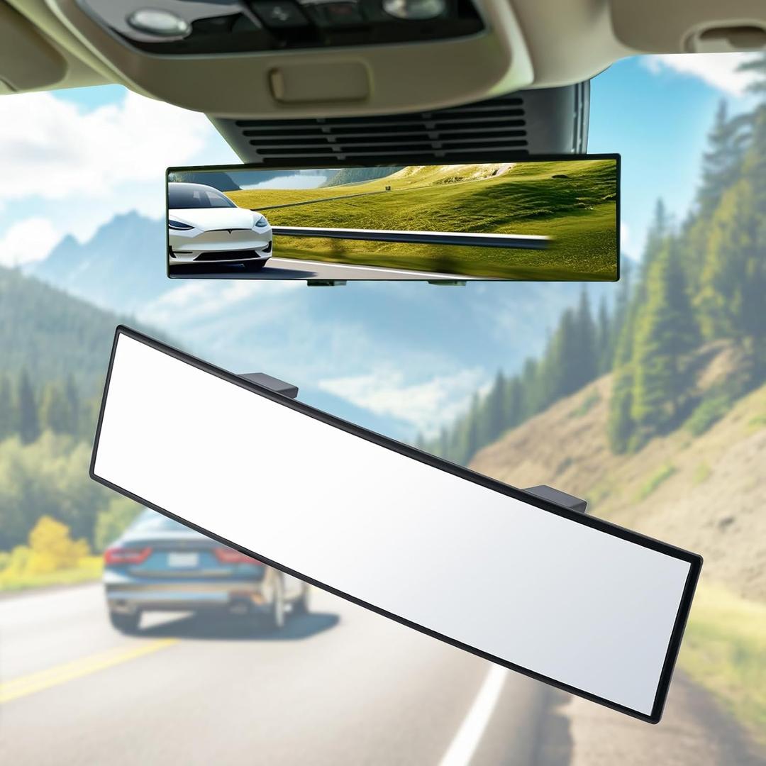 BOOMIBOO Rear View Mirror, Interior Clip-on Wide Angle Rear View Mirror, Universal 11.81 Inch Panoramic Convex Rearview Mirror, Rear View Mirror Accessory, for Cars,SUVs,Trucks, Various Kinds Vehicles (white)