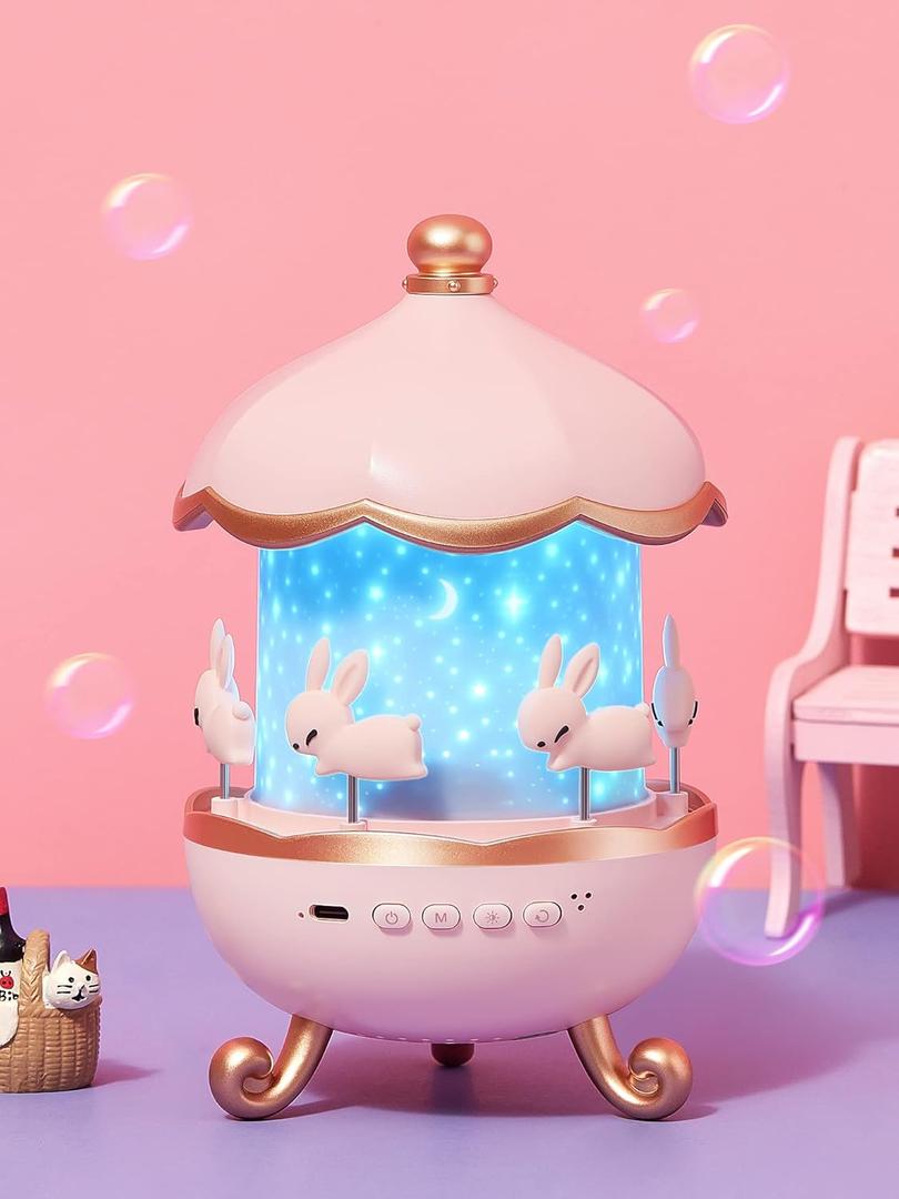 One Fire Princess Gifts for Girls Toys, 15 Music+15 Films+315 Colors Night Light Projector, 360°+Remote+Cordless Star Projector for Kids, Mermaid Gifts for Girls Room Decor, Pink Baby Toddler Toys