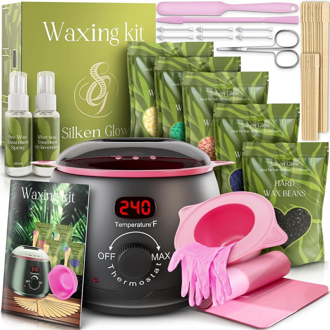 All-in-One Wax Warmer for Hair Removal  Hard Wax Kit with Wax Pot, Complete Body Waxing Kit for Women & Men (39 Accessories) (Jet Black)