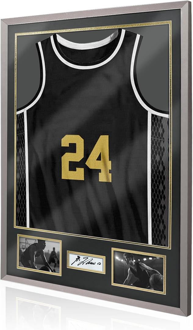 Jersey Frame Display Case, Solid Wood Large Sports Shirt Shadow Box with 98% UV Protection Acrylic, Jersey Frame for Football Baseball Basketball Hockey Jersey and Uniform, Grey