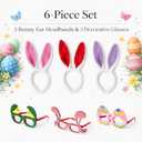 Easter Headbands and Glasses Set, 6PCS Bunny Ear Headbands & Funny Easter Glasses, Cute Photo Props for Easter (S)