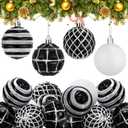 Soaoo 24 Pcs Christmas Black and White Ball Ornaments Set Christmas Tree Decoration 2.36 Inch Plastic Shatterproof Hanging Glitter Ball for Xmas Holiday Nightmare Tree Party Decoration Supplies
