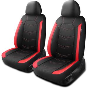 Car Seat Covers,Leather Seat Covers,Breathable and Sporty Car Seat Cover,Universal Fit Automotive Seat Covers for Truck Cars Sedan and SUV(2 Pieces,Front Seat,Black+Red,N2)