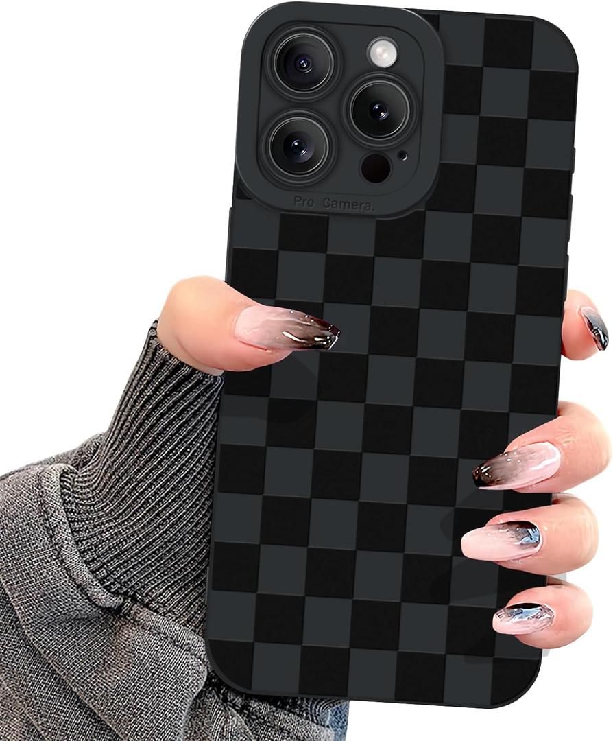 for iPhone 15 Pro Max Case, Cute Luxury Black Lattice Checker Pattern Design Case for Girls Women Men Soft TPU Bumper Anti-Scratch Shockproof Camera Protective Cover for iPhone 15 Pro Max (iPhone 15 Pro Max Black Lattice Checker)