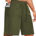 ASPO Men's Workout Shorts Quick Dry Athletic Running Short with Zipper Pockets Lightweight 7" for Gym Basketball (Green, L)