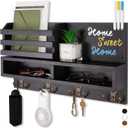 Key Holder for Wall, Wall Mounted Mail Holder Wooden with Shelf & 3 Liquid Chalks & Chalkboard, Mail Sorter Organizer, Rustic Home Decor - Entryway Living Room (15.98W x 9.1H x 3.3D), Black