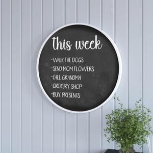 HBCY Creations 24" Round Whitewashed Wood Framed Wall Mounted Magnetic Chalkboards with Eraser and Chalk