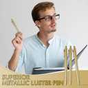 Sayglossy 30 Pcs Gold Slim Ballpoint Pens Bulk Golden Retractable Black Ink Medium Point (0.5mm) Plastic Writing Ballpoint Pen for Wedding Guest Bridal Shower Party Favors Office (Gold)