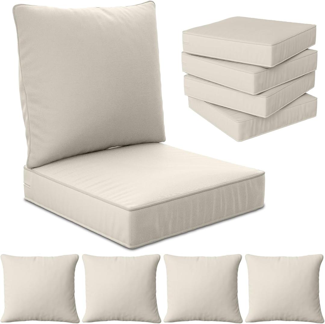 22" x 22" x 6" Outdoor Deep Seat Cushions Set - 4 Set Waterproof & Fade Resistant Patio Furniture Replacement Cushions, Non-Slip Outdoor Cushions Fit Loveseats, Couches, Chairs, and Sofas. (Cream)