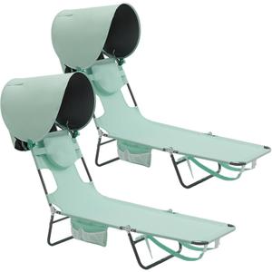 SUNNYFEEL Lay Flat Tanning Chair, Face Down Lounger, 5-Position Reclining | Face Down Hole & Arm Slots, Heavy-Duty 300 lb Capacity, Lightweight Side Carry Strap,Folding, Fully Flat Recline (Teal With Canopy, 2PCS)