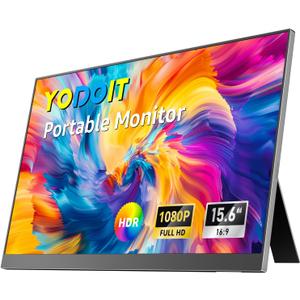 Yodoit Portable Monitor for Laptop, 15.6" 19201080 FHD IPS Travel Screen Display with Built-in Adjustable Stand Dual Speakers for MacBook PC Xbox (Black)