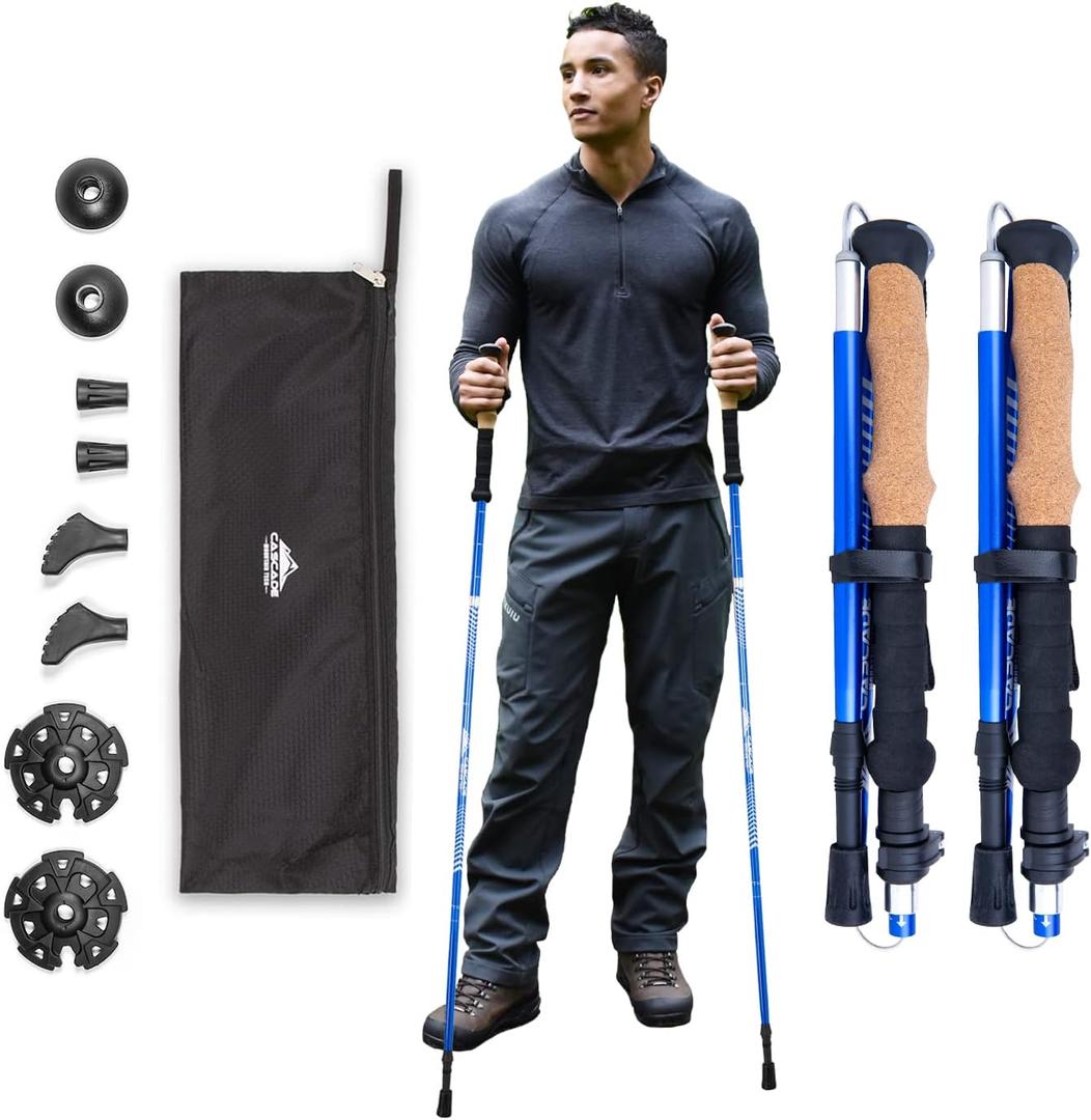 Cascade Mountain Tech Lightweight Aircraft-Grade Aluminum Trekking Poles with Extended Down Grip Plus Tip Kit (Blue)