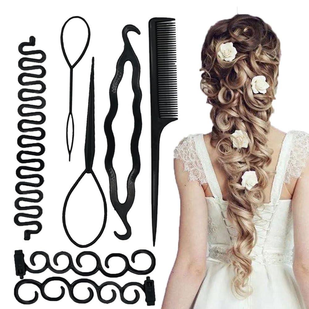 Women's Hair Styling Set of 7 Pieces - Hair French Braid Tools and Accessories (Black 7-piece set)
