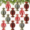 12 Pcs Red Green Christmas Decorations 4" 3D Candy Paper Honeycomb Ornaments for Tree Magnetic Glitter Edge Paper Honeycomb Lanterns for Christmas Tree New Year's Christian Table Decor (Multi Color)