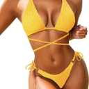 Women Breathable Various Wear Way Bikini Set Two Piece Swimsuit Fashion Metal Ring Bathing Suit Swimwear (Medium, Light Yellow)