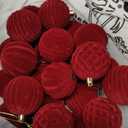 Velvet Christmas Ornaments Balls, 2.36 Inch Flocked Red Shatterproof Baubles with Hanging Strings, Elegant Velvet Ball Ornaments for Xmas Tree, Holiday Party & Home Décor (Red)