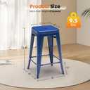 DUMOS Metal Bar Stools Set of 4, 24in Stackable Counter Height Bar Stools, Backless Restaurant Chairs for Kitchen Island, Indoor Outdoor Use, Classic Trattoria Barstools for Dining Room, Blue