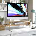 Martha Stewart Ryder Gold Mesh Metal Desktop Monitor Stand Riser with Organizer Drawer and Side Storage